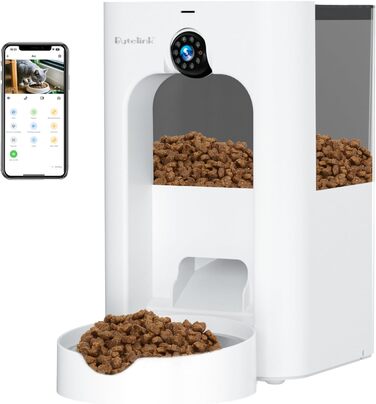 Автоматичний дозатор корму для котів Bytelink на 4 літри з WiFi, камерою, голосовою зйомкою, програмуванням, білий/чорний