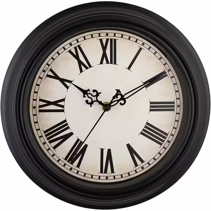 Plumeet Wall Clock - Quiet Retro Classic Wall Clock without Ticking for Living Room, Bedroom, Battery Operated (Roman Numerals) (Black, 40.6cm)