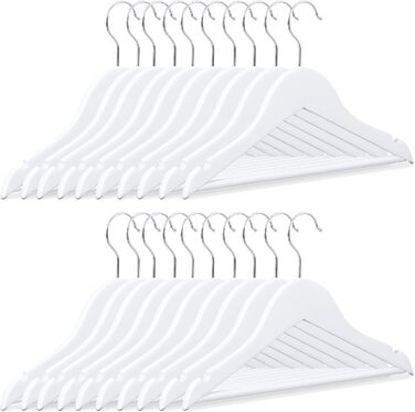 Relaxdays 40 x Children's Clothes Hangers, Wood, 360° Swivel Hook, Wooden Clothes Hangers for Kids, WxH: 18 x 30.5 cm, Clothes Hanger Set, white