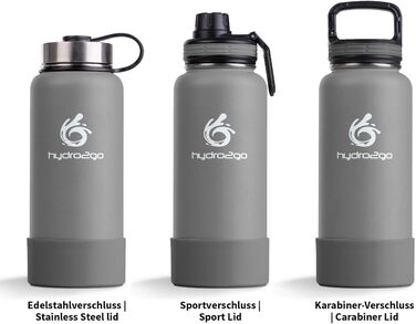 Термофляга Hydro2Go Edelstahl X-AlpsBottle 1000 мл, сіра, з 3 кришками, вакуумна ізоляція