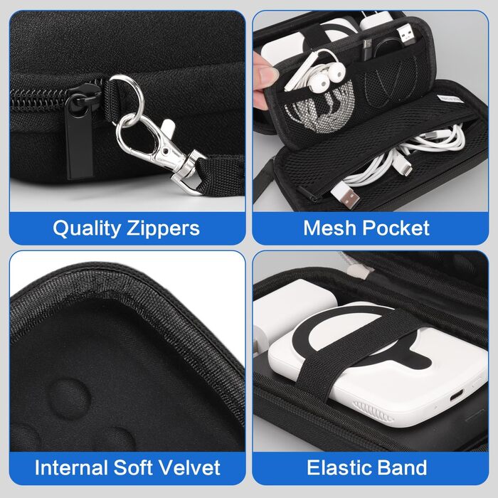 Органайзер для кабелів Teskyer, чорний, водонепроникний, жорсткий корпус, 8,5 x 17,5 x 6 см