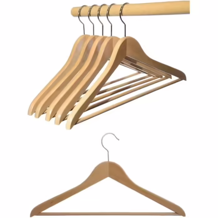 Hagspiel wooden clothes hangers, beechwood clothes hangers, naturally lacquered (water-based lacquer), nickel-plated, rotating metal hook, Made in Austria (100 pieces with 44 cm shoulder width)