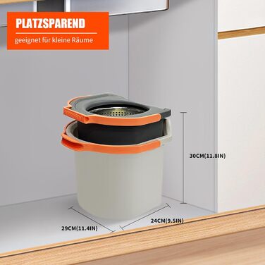 Набір для миття підлоги з відром, моп з функцією віджиму, складне відро з педаллю та 2-камерним відром, повний набір з 3 мікрофібрових насадок для ламінату, паркету та плитки (темно-сірий)