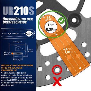 Замок на диск URBAN Security UR210S SRA для мотоцикла, нержавіюча сталь, подвійне блокування, Ø10 мм, з нагадувальним тросом 140 см