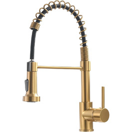 Кухонний змішувач AIMADI висувний, високого тиску, з 2 режимами (струя та туман), поворотний на 360°, однолеверний для кухонної мийки (золото)