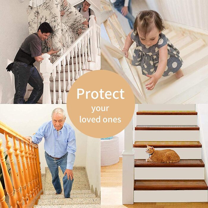 Anti-Slip Stair Treads - 15 Piece Set - 22x65 cm - Adhesive, Non-Slip Carpet for Wooden Stairs - Beige-Brown