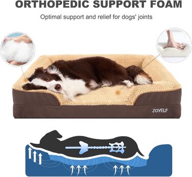 JOYELF Orthopedic Dog Bed for Large Dogs, Waterproof Foam Sofa with Removable, Washable Cover and Non-Slip Bottom for Small to Medium-Sized Dogs - Coffee