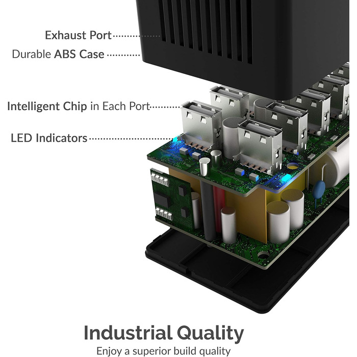 Зарядний пристрій Sabrent USB 60W, 10 портів, швидка зарядка для MacBook, ноутбуків USB-C, iPhone, Samsung Galaxy (AX-TPCS) - Чорний