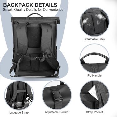 Чорний рюкзак Rolltop 20-27L з відділенням для ноутбука 17