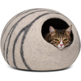Квіткове ліжко для котів Meowfia – затишна печера з 100% мериносової вовни (L, світло-сірий)