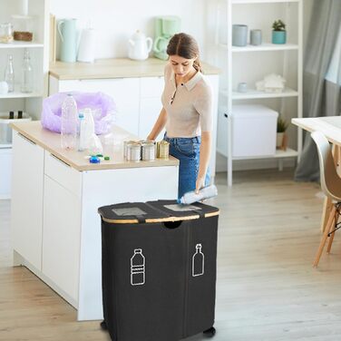 Deposit bottle collection container with lid & 2 removable carrying bags, large deposit bottle storage, container for empties & glass recycling, kitchen pantry bottle bag (150L)