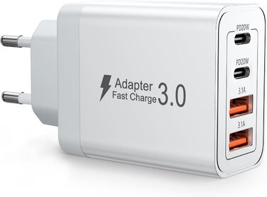 Мережевий зарядний пристрій USB C на 40W з 4 портами, PD3.0, для iPhone, iPad, Samsung, білий