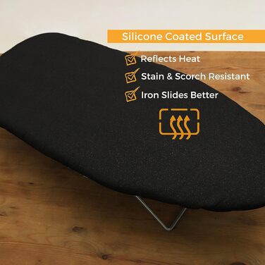 Smart Ironing Board Cover and Pad - Standard Size, fits small mini-boards, easy placement, extra thick padding, elastic cord, heat-reflective (black, 31.8 x 76.2 / 12.5