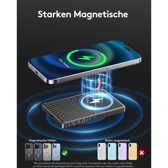 Power Bank Ntaanoo з MagSafe для iPhone 16/15/14/13/12 (10000mAh, 20W, бездротова зарядка)