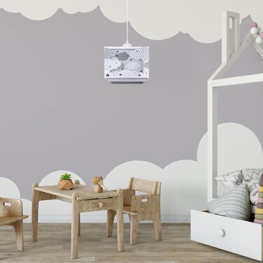 Paco Home Pendant Lamp Children's Room Ceiling Lamp Chandelier Lampshade Fabric E27 Lion Jungle Glow-in-the-Dark (Clouds, Pink)