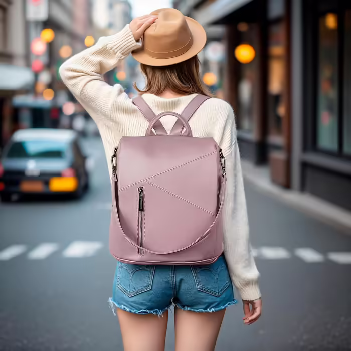 molshine Anti-Theft Backpack made from vegan leather, fashionable casual bag, travel daypack, shoulder backpack, handbags for women and men HB041 (Violet/Purple)