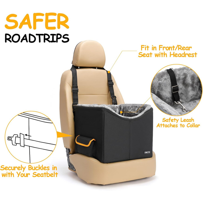 Автомобільний лежак для собак, чорний, до 9 кг - трансформер для переднього сидіння та заднього сидіння