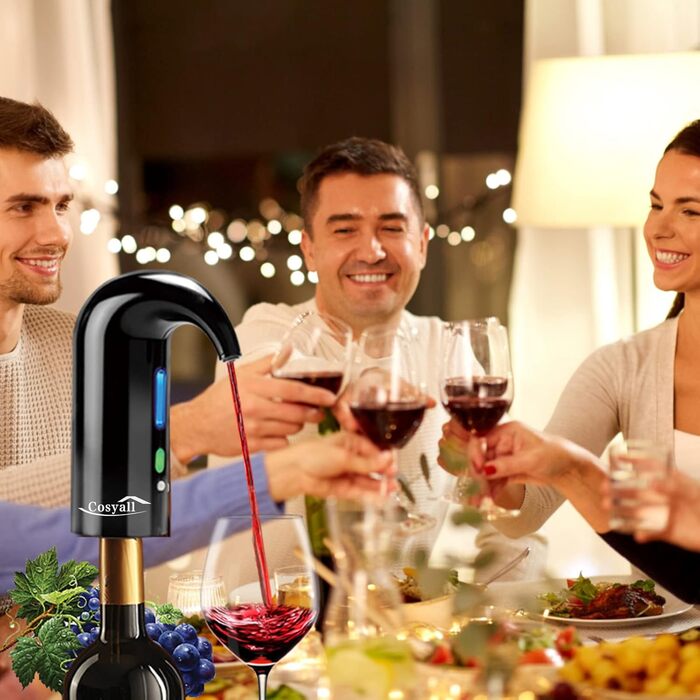 Cosyall Electric Wine Decanter, Electric Wine Aerator, One-Button Automatic Wine Dispenser, Fast Oxygen Enrichment for Red Wine, Wine Enhancer for Family Gatherings Gift (Black)