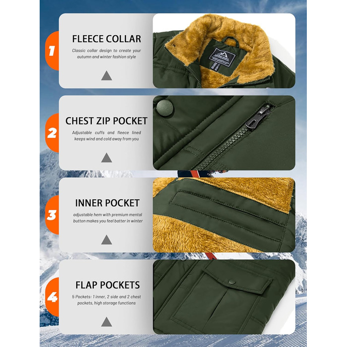 Чоловіча зимова куртка Magcomen з підкладкою з флісу, тепла, для відпочинку, термо, перехідна з багатьма кишенями (XXL, армійний зелений)