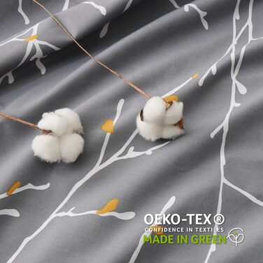 BEDSURE Комплект постільної білизни 135x200, бавовна, 4-х частинний, сірий/бежевий/помаранчевий. Комплект постільної білизни з ковдрою та двома наволочками 80x80 см, з принтом гілок, на блискавці, ÖKO-TEX, комплект постільної білизни