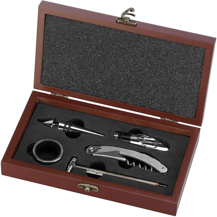 Набір для вина Rosenstein & Söhne: елегантний набір сомельє з 6 частин у дерев'яній шкатулці (інструмент сомельє, кельнерський ніж)