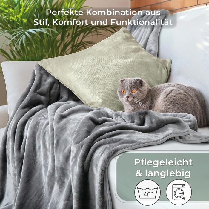 Плед Gräfenstayn® Kuscheldecke Cashmere-Feeling: м'який та пухнастий, 150x200 см, 220x240 см, світло-сірий