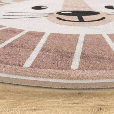 Дитячий килим Paco Home, круглий, 120 см, кремовий, ігровий, нековзкий, для дитячої кімнати, з місяцем, коалою та левом