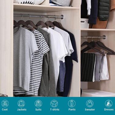 ABHENG Clothes Hangers, Wood, 20 Pieces, Wooden Hangers with Non-Slip Trouser Bar and 360° Swivel Hook, Shoulder Notches, Made from Natural Wood, Dark Walnut Color, AWY0320H