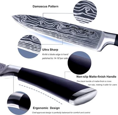 Набір кухонних ножів HOABLORN з дерев'яним блоком: професійний набір ножів для дому, кухні, приготування їжі, подарунок на весілля або новосілля