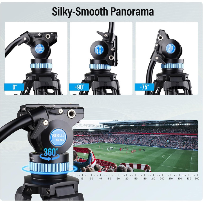 Штатив SIRUI AM-15S з плавним голівкою: професійний штатив/відеоштатив/трипод для камер, максимальне навантаження 10 кг