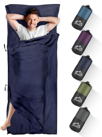 Спальний мішок туристичний 2в1, мікрофібра, 220x95 см, для кемпінгу, хостелів, гірських притулків, зелений/темно-синій