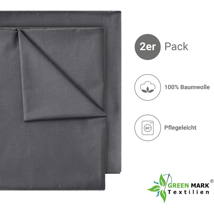 GREEN MARK Textiles 2-Pack Classic Fitted Sheets Bed Sheet 100% Cotton without Elastic Various Sizes and Colors Size: 150x250 cm, anthracite grey