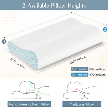 Ергономічна подушка з ефектом пам'яті (Memory Foam) для шиї та голови, для сну на боці, спині та животі, дихаюча наволочка, синя, 61 x 35 x (9/12) см
