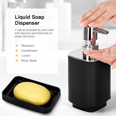 Сучасний набір для ванної кімнати на 6 предметів (білий) з дозатором мила, тримачем для зубних щіток, мильницею, WC-щіткою, відром та стаканом (чорний метал)