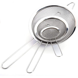 Набір кухонних сит з нержавіючої сталі, 3 шт (7/12/18 см), з посиленим руків'ям, дрібний сито, для випічки, приготування їжі, просіювання, соку