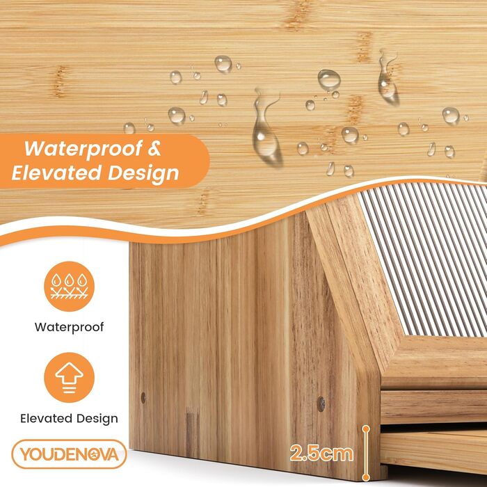 YOUDENOVA Скринька для хліба з дощечкою для нарізання, дерев'яний кошик для хліба, коробка для зберігання, бамбукова коробка для хліба, солі та перечниці, 39x25x20 (ДхШхВ) см, (Bois)