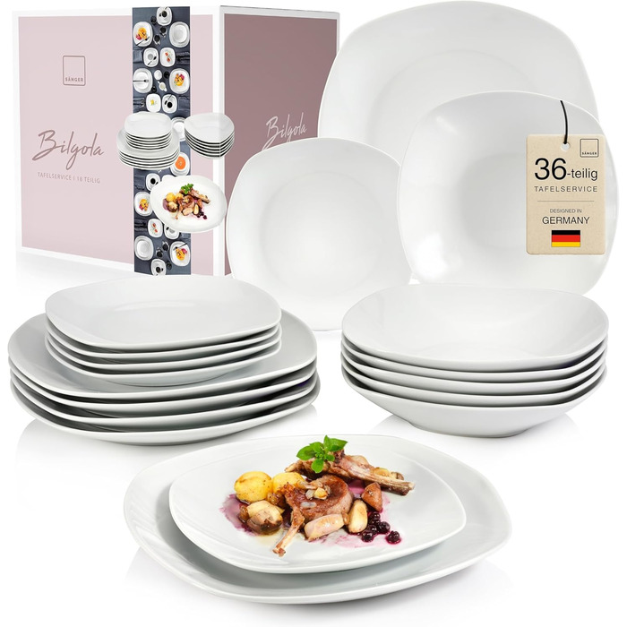 Набір сервірувальних тарілок Sänger Bilgola (2 шт.) – порцеляна, білий колір, 23 x 34 см. Підходять для м'яса, риби та закусок. PREMIUM COLLECTION. Можливе миття в посудомийній машині.