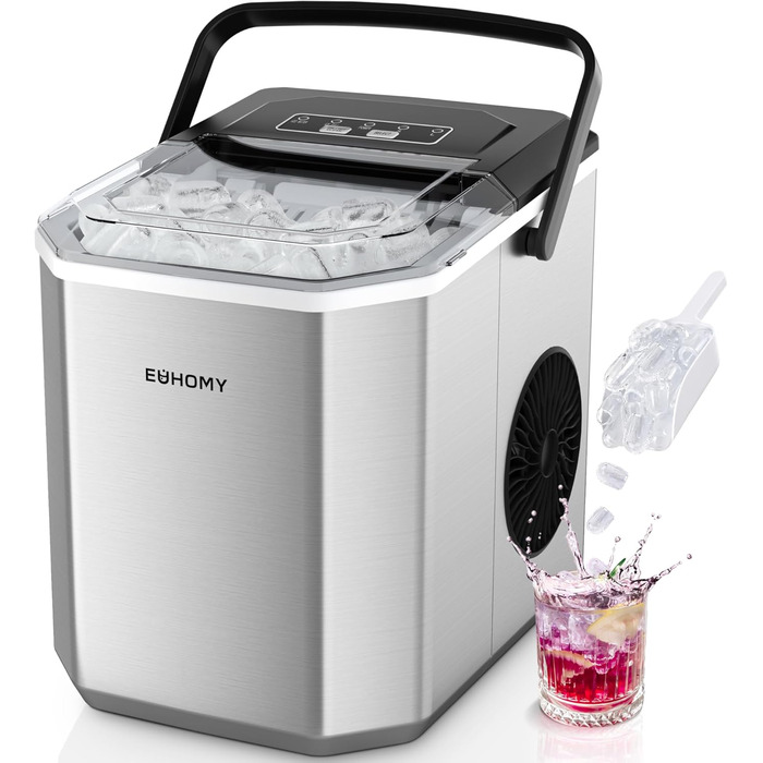 EUHOMY Ice Maker Machine - Countertop Ice Cube Maker for Home, Kitchen, Office, RV - Stainless Steel, 12kg/Day Capacity