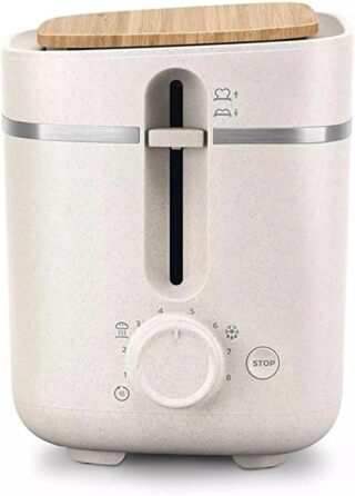 Philips Toaster Eco Conscious Edition - 2 Toast Slots, 8 Levels, Bun Warmer, Defrost Function, Made from Recycled Cooking Oil, Silk White Matt (HD2640/10)