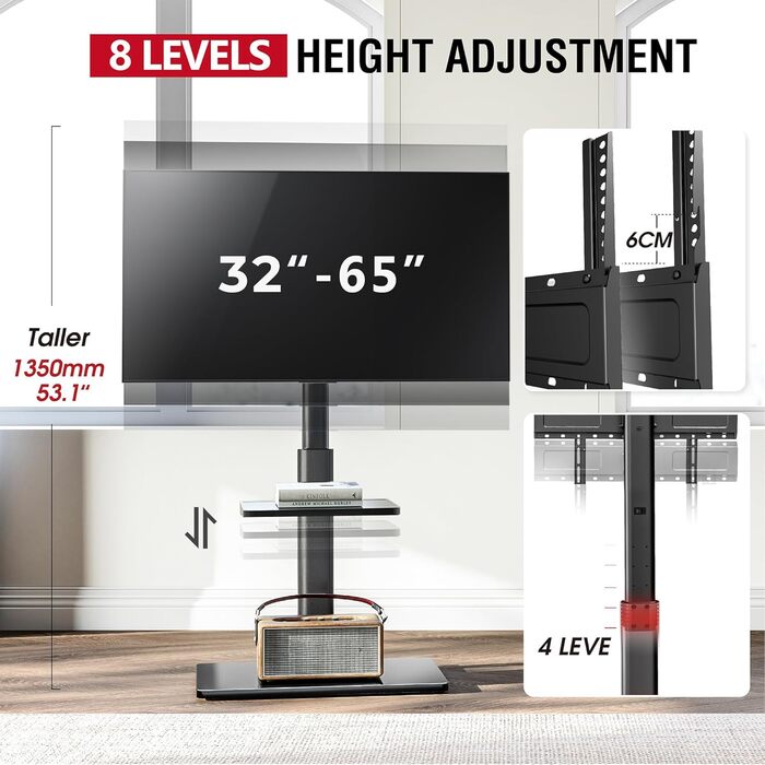 Підставка для телевізора Boden для 32-65 дюймів, поворотна (60°), регульована по висоті (8 ступенів), чорна, до 40 кг, VESA 400x400
