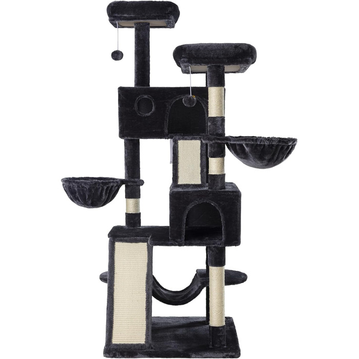 Драбина-кіготь MUTICOR 168 см для великих котів з гамаком, кошиками та ігровим будиночком, сірий