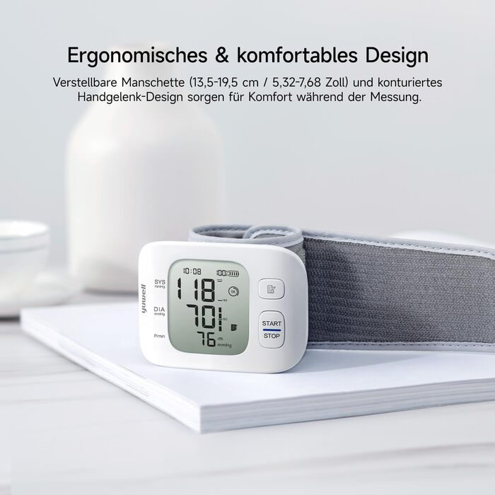 Тонометр Yuwell YE8800CR на зап'ясті, акумуляторний, для дому, з виявленням аритмії, з чохлом та USB-кабелем