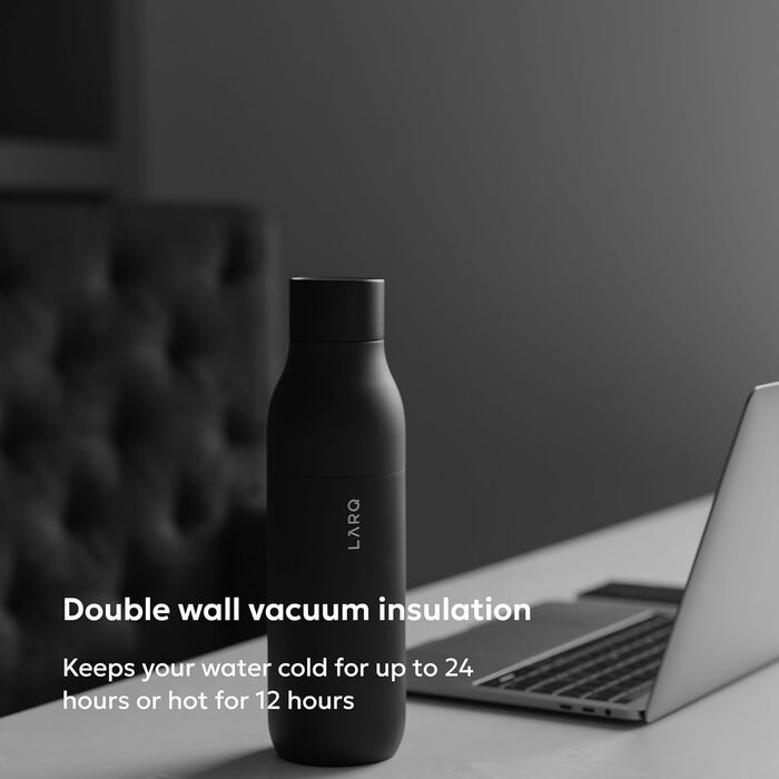 Пляшка для води LARQ PureVis 740 мл Obsidian Black: самоочисна, з нержавіючої сталі, зберігає температуру, BPA-free