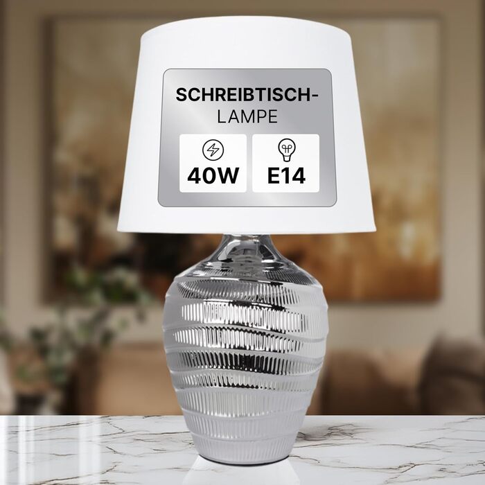 ARTE LAMP Poppy LED лампа настільна з кабелем – Хром/Біла настільна лампа з абажуром з білого текстилю для вітальні та спальні (Хром)