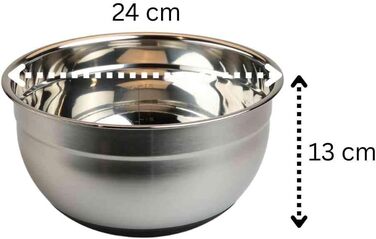 MOON HOME Миска для перемішування Big Turbulence, з гумовим протиковзким дном, з нержавіючої сталі, придатна для миття в посудомийній машині, ідеальна для приготування та випікання, міцна кухонна миска, Ø24 x 13 см, велика