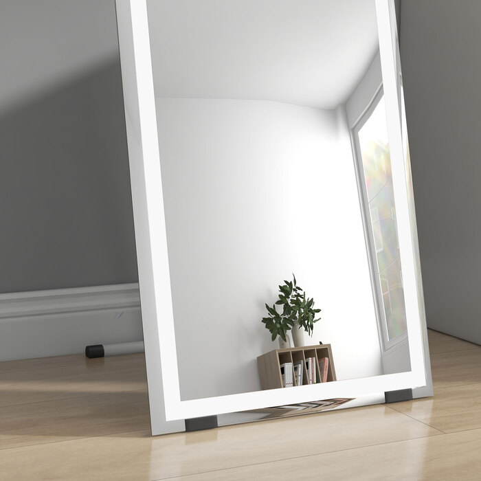 HOMCOM Full-Length Mirror 40x150cm Standing and Wall Mirror with LED Lighting, 3 Light Colors, Touch Switch in White