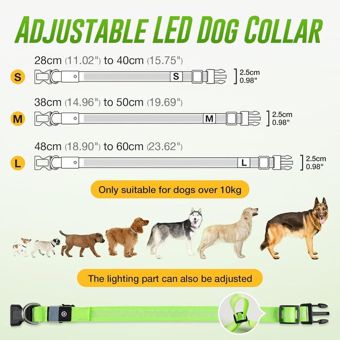 Світлодіодне нашийник для собак Jewyow 7-в-1, перезаряджуваний USB-C, водонепроникний, зелений (L)