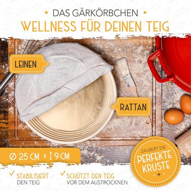 KRUSTENZAUBER Cast Iron Pot for Bread Baking [incl. Proofing Basket] - High-Quality Enamel Pot 26cm - Ideal cast iron pot for baking bread, cast iron pot for bread baking, bread baking accessories…