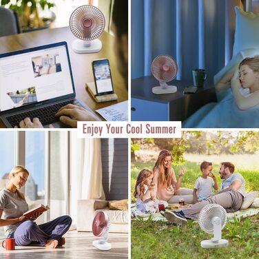 Портативний USB вентилятор на акумуляторі 4000mAh, 4 швидкості, осциляція, тихий, 16.5 см, рожеве золото