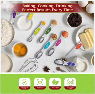 Набір магнітних мірних ложок, нержавіюча сталь, N52 магніти, 7 ложок з рівнем, для спецій, рідин, випічки та приготування їжі